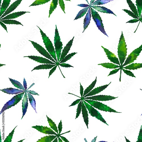 Cannabis or Marijuana green leaves vector pattern