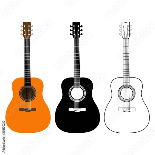 Acoustic guitars isolated on white background. Vector illustration