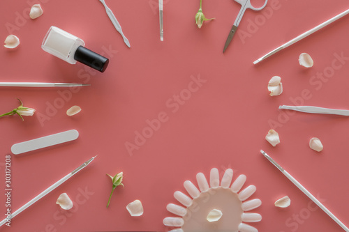 Beauty concept with manicure tools. photo