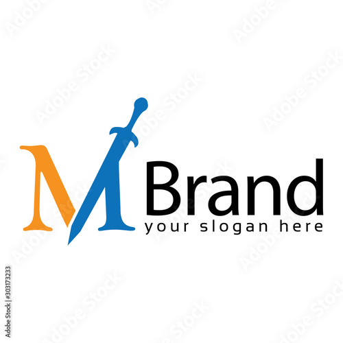 Sword Letter M Logo. Vector Illustration on white background	