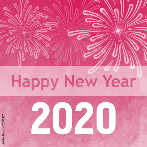 Vector Christmas layout for 2020 with salute and place for text. Pink New Year card for 2020. Vector template for design for new year holidays