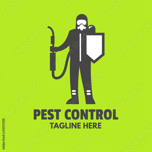 Pest control worker with sprayer logo design