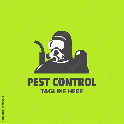 Pest control worker with sprayer logo design