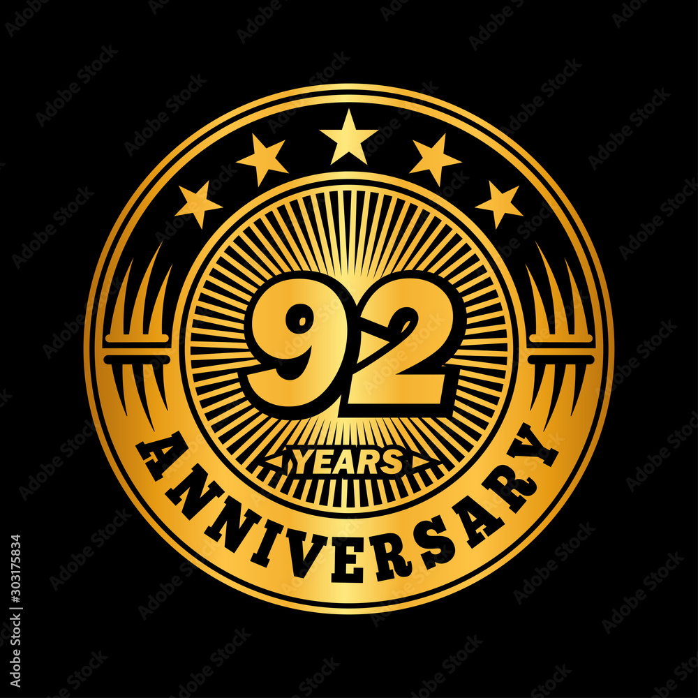 92 years anniversary celebration logo design. Vector and illustration.
