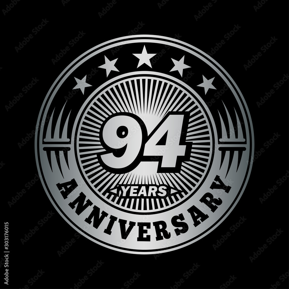 94 years anniversary celebration logo design. Vector and illustration.