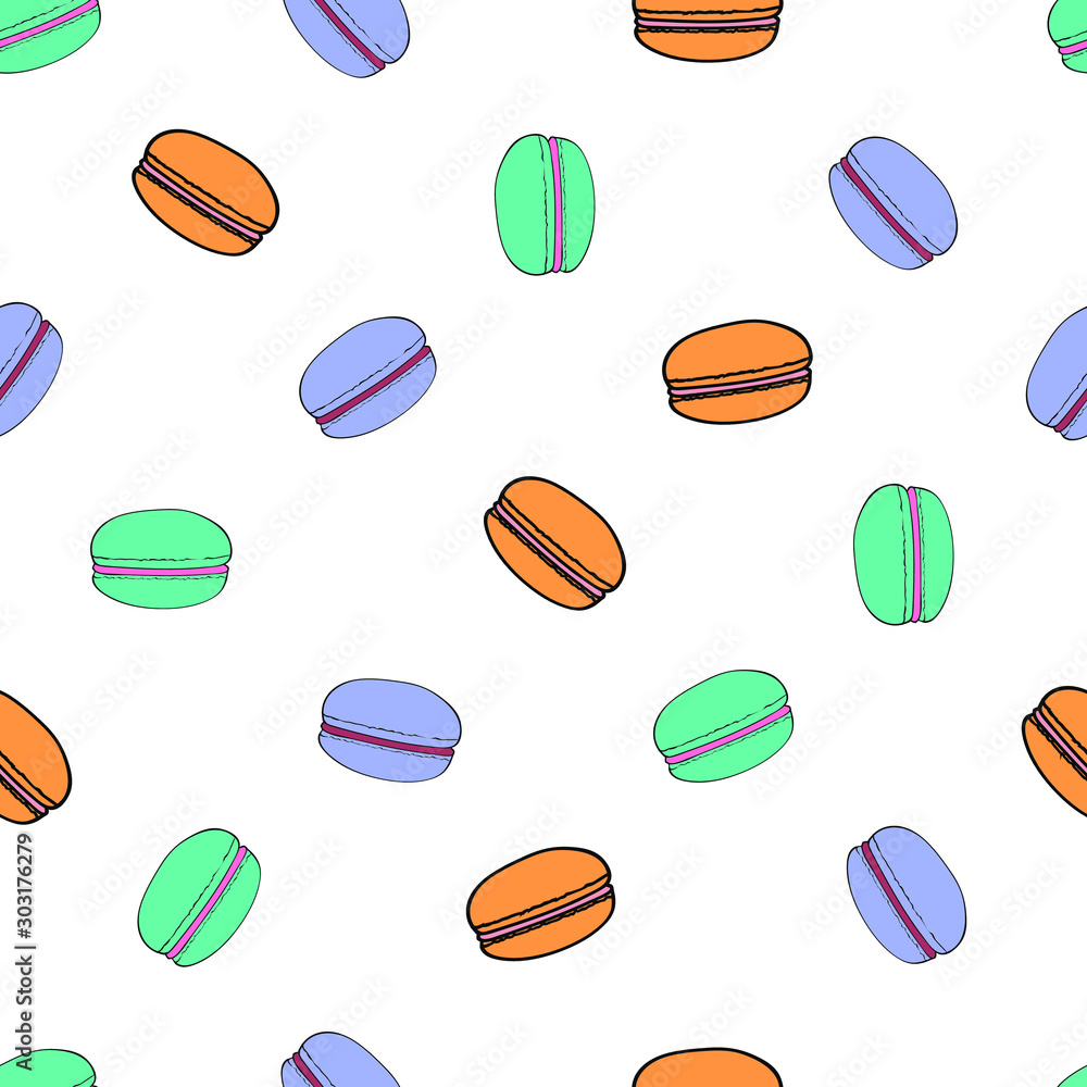 Macaroons seamless pattern. Color biscuits.