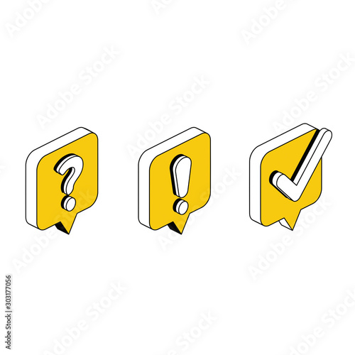 Question exclamation check mark. Vector 3d isometric, color web icon, new flat style. Creative illustration design, idea for infographics.