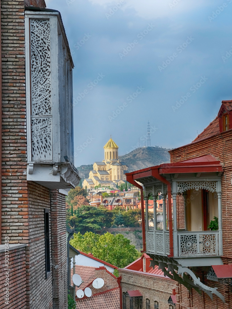 evening view to Holy Trinity Cathedral - Tsminda Sameba through the ...