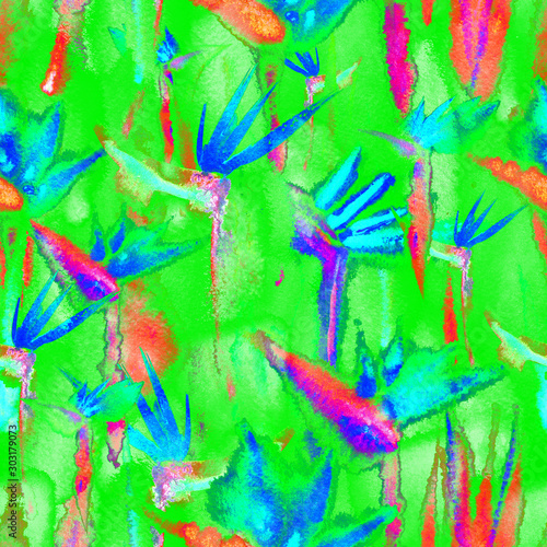 tropical jungle exotic floral print bright vivid seamless pattern endless repeat vibrant