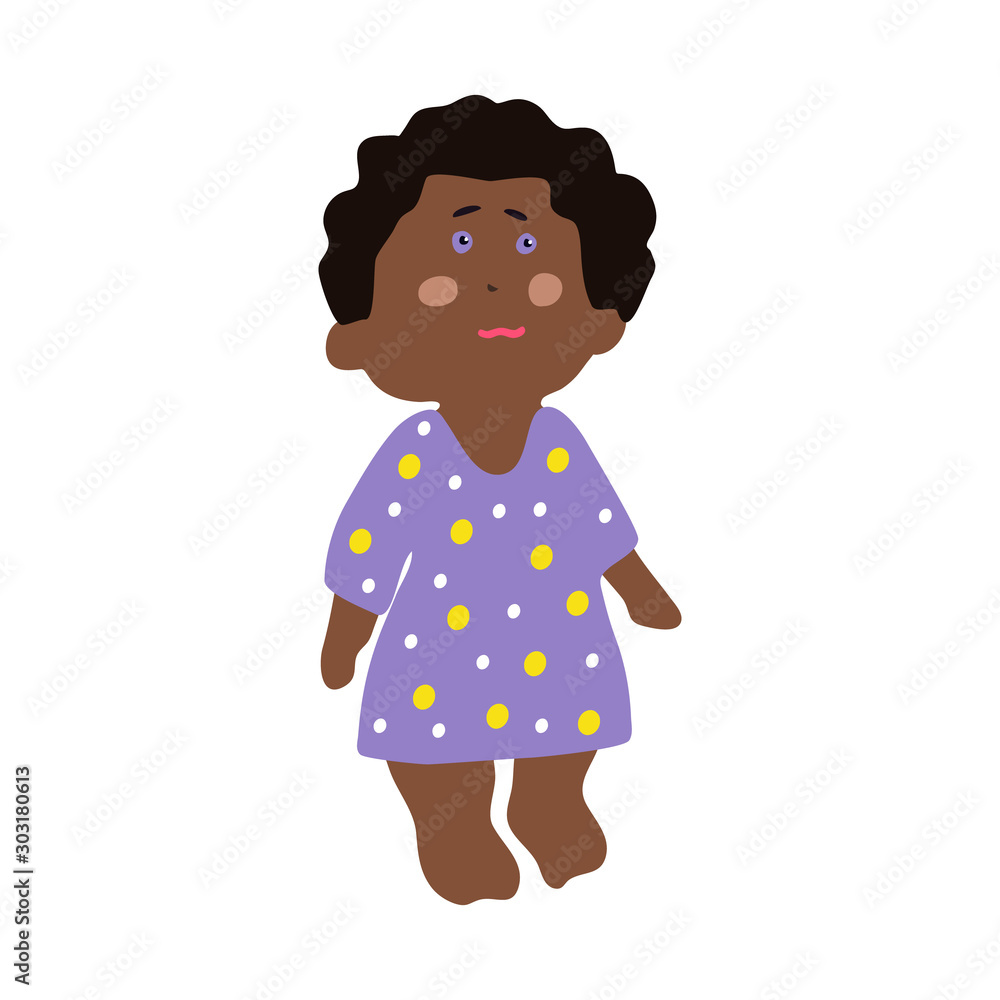 ute little curly african american girl preschooler. Baby in a dress. Vector illustration on isolated background ute little curly african american girl preschooler. Baby in a dress. Vector illustration on isolated background