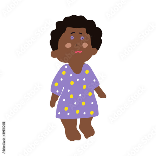 ute little curly african american girl preschooler. Baby in a dress. Vector illustration on isolated background