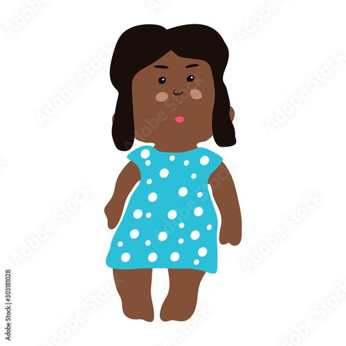 ute little curly african american girl preschooler. Baby in a dress. Vector illustration on isolated background