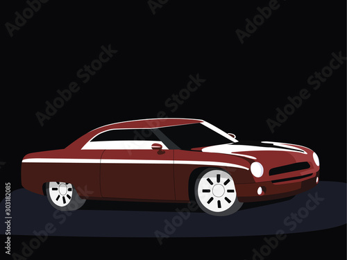Classic coupe red realistic vector illustration isolated