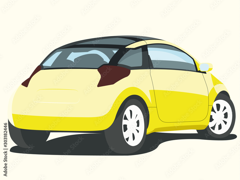 Hatchback yelow realistic vector illustration isolated