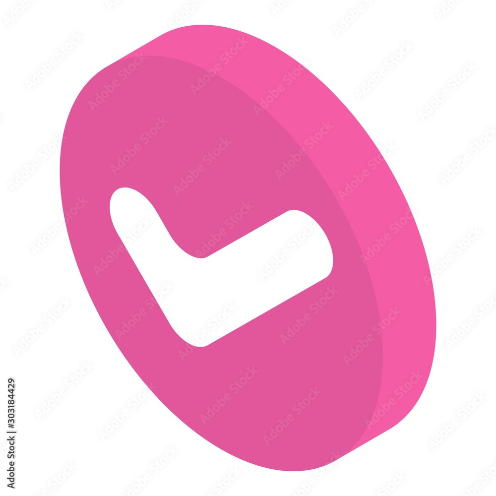 Pink approved sign icon. Isometric of pink approved sign vector icon for web design isolated on white background Pink approved sign icon. Isometric of pink approved sign vector icon for web design isolated on white background
