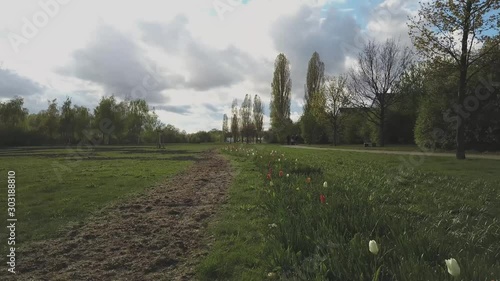 drone flight over a public park in spring in Hönow, near Berlin, Germany photo