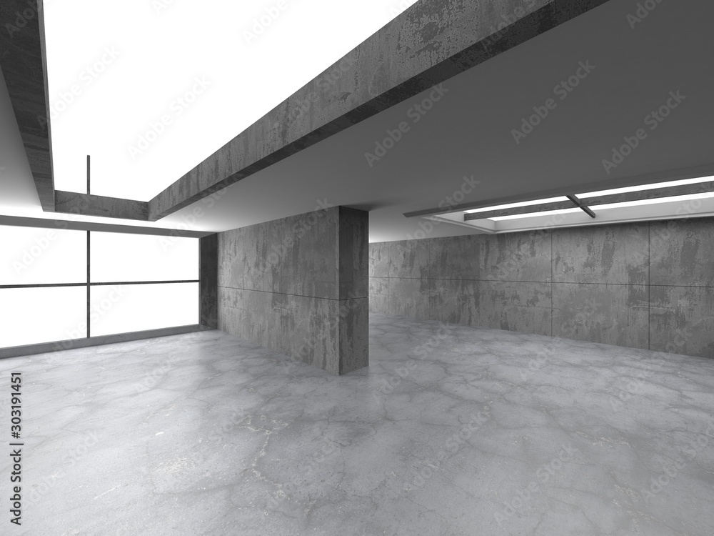 Dark concrete empty room. Modern architecture design Dark concrete empty room. Modern architecture design