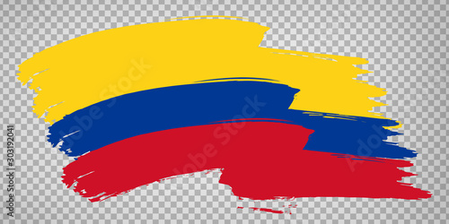 Flag Republic of Colombia, brush stroke background.  Waving Flag of Colombia on tranparent backrgound for your web site design, logo, app, UI.  America. EPS10. photo