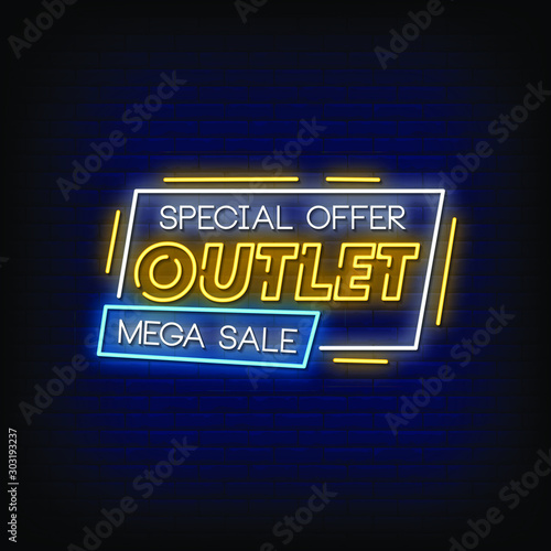 Outlet Neon Signs Style Text Vector