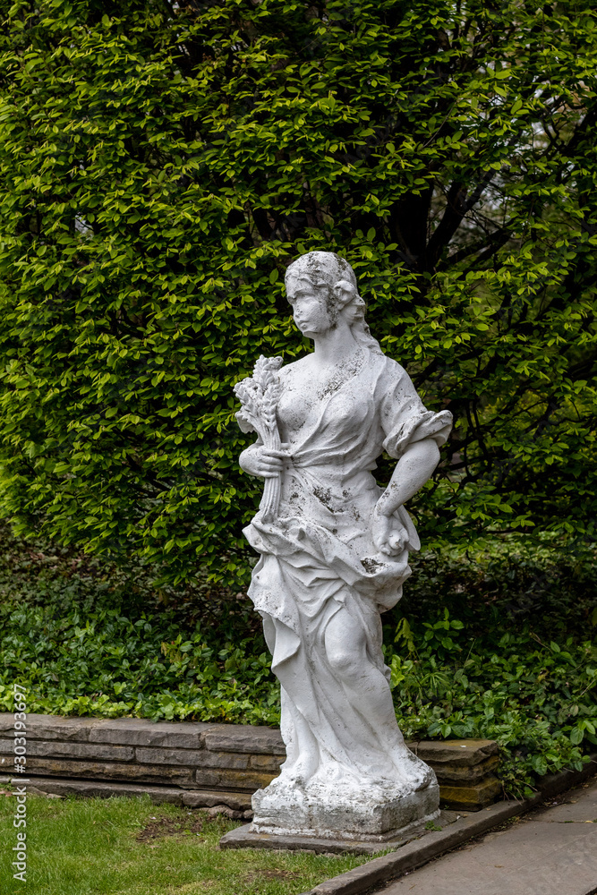 Statue of a woman in the Rockefeller Greenhouse Park in Cleveland, Ohio