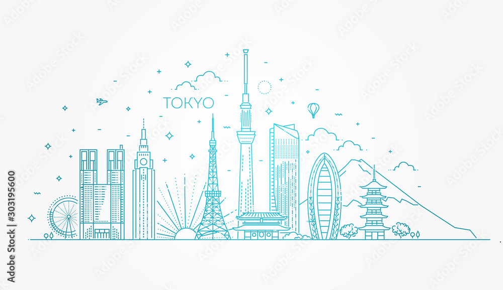 Tokyo vacation icons set. Vector icons set