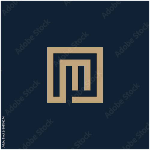 initial letter M geometric with square frame line art. Suitable for business consulting, studio, room, group, decoration, building, concept design. - vector