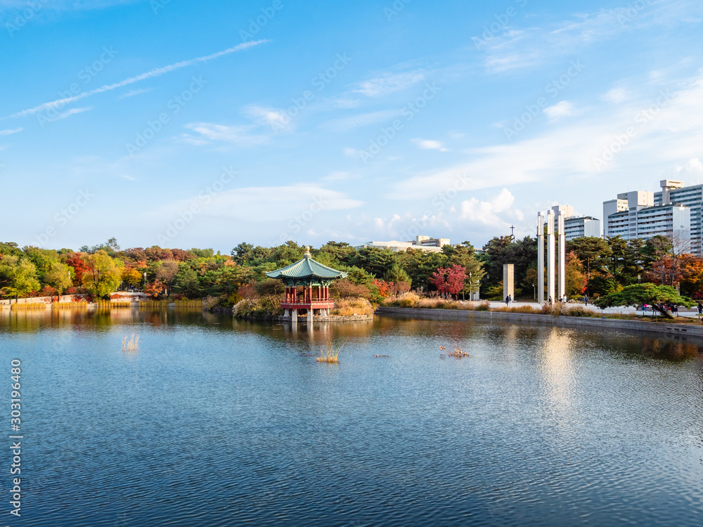view of Geowul pond in Seoul city in autumn