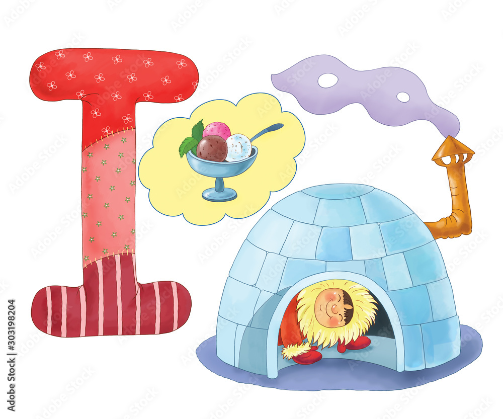 English alphabet. ABC. Capital letter I. Igloo, ice cream. Coloring ...