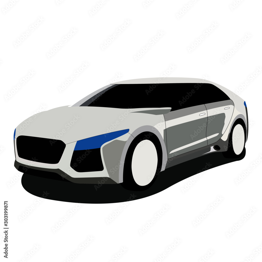 Sedan white realistic vector illustration isolated