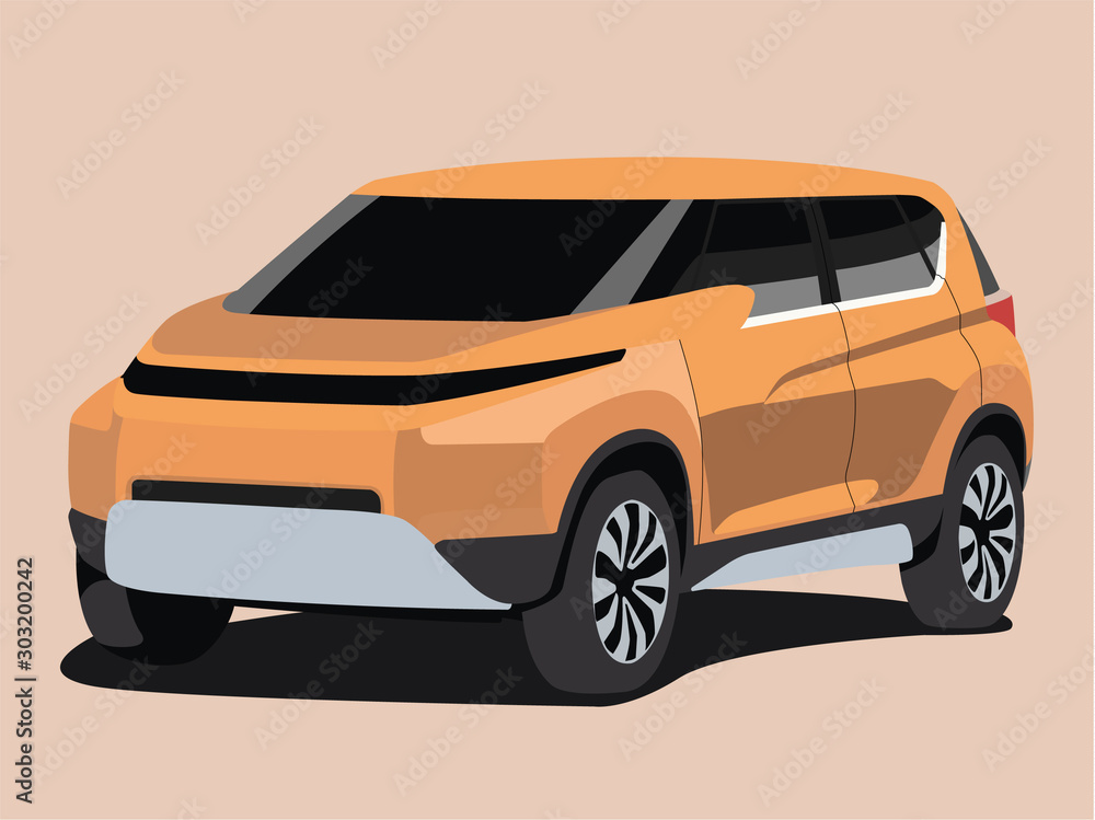 SUV orange realistic vector illustration isolated