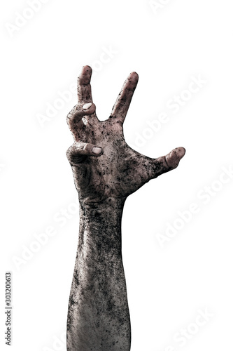 Billede på lærred Zombie hand dirty with soil isolated on white background