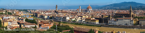 Sunny day time aerial panorama of old city of Florence