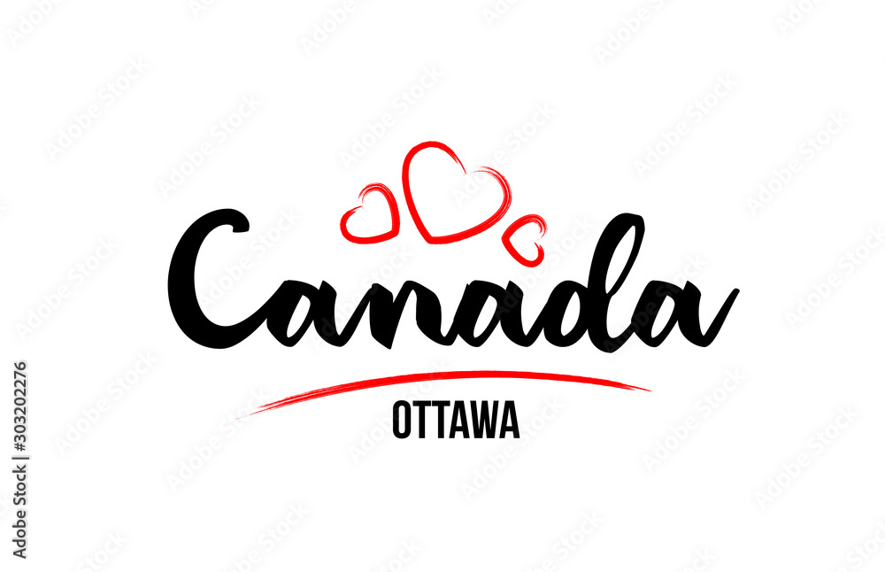 Canada country with red love heart and its capital Ottawa creative typography logo design