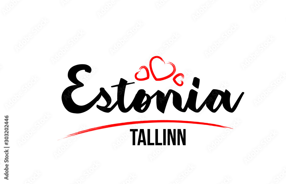Estonia country with red love heart and its capital Tallinn creative typography logo design
