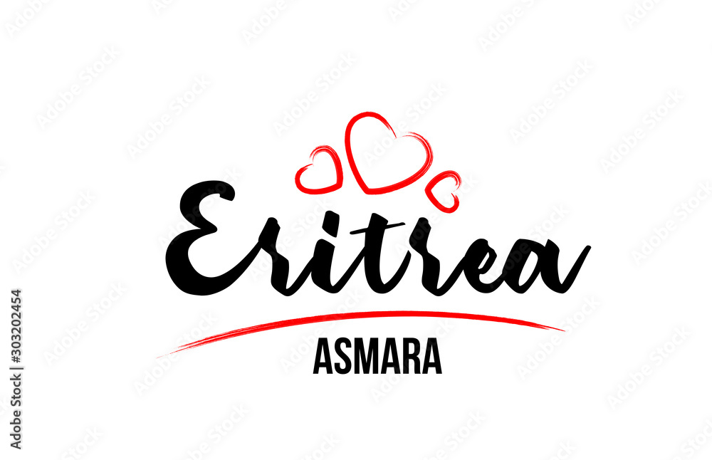 Eritrea country with red love heart and its capital Asmara creative typography logo design