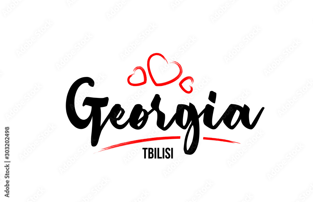 Georgia country with red love heart and its capital Tbilisi creative typography logo design