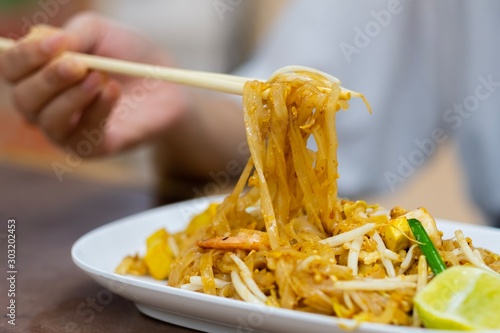 Pad Thai noodles with shrimp,Thai street food
