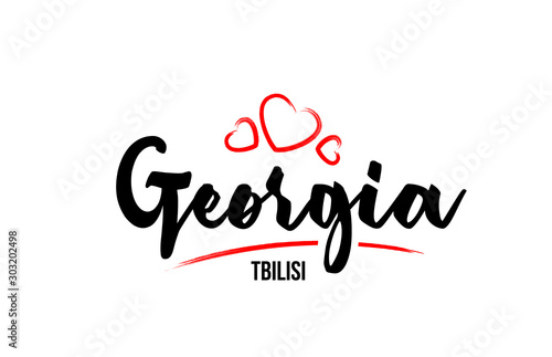 Georgia country with red love heart and its capital Tbilisi creative typography logo design