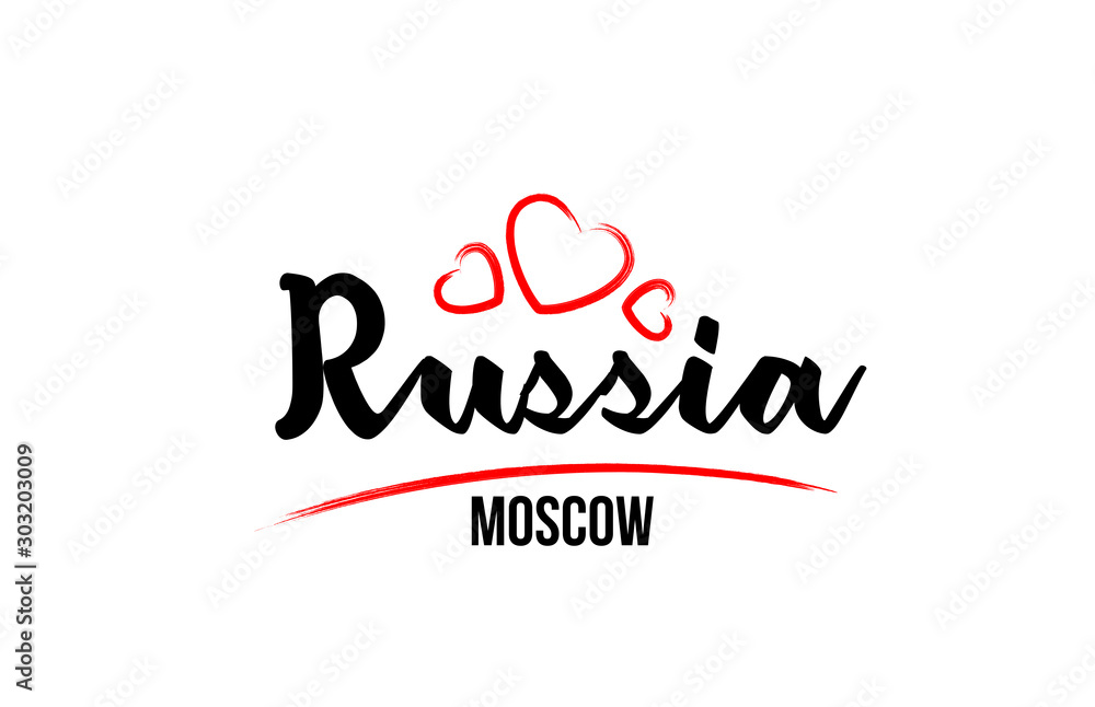 Russia country with red love heart and its capital Moscow creative typography logo design
