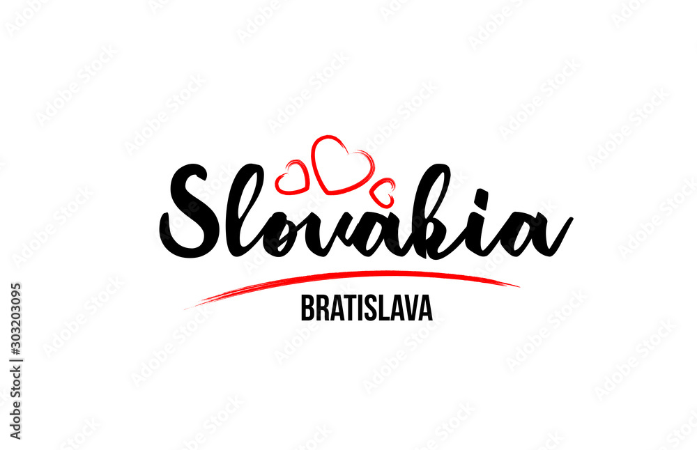 Slovakia country with red love heart and its capital Bratislava creative typography logo design
