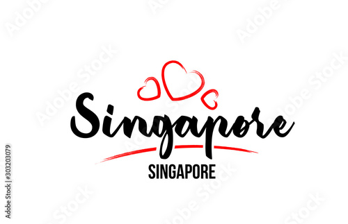 Singapore country with red love heart and its capital Singapore creative typography logo design