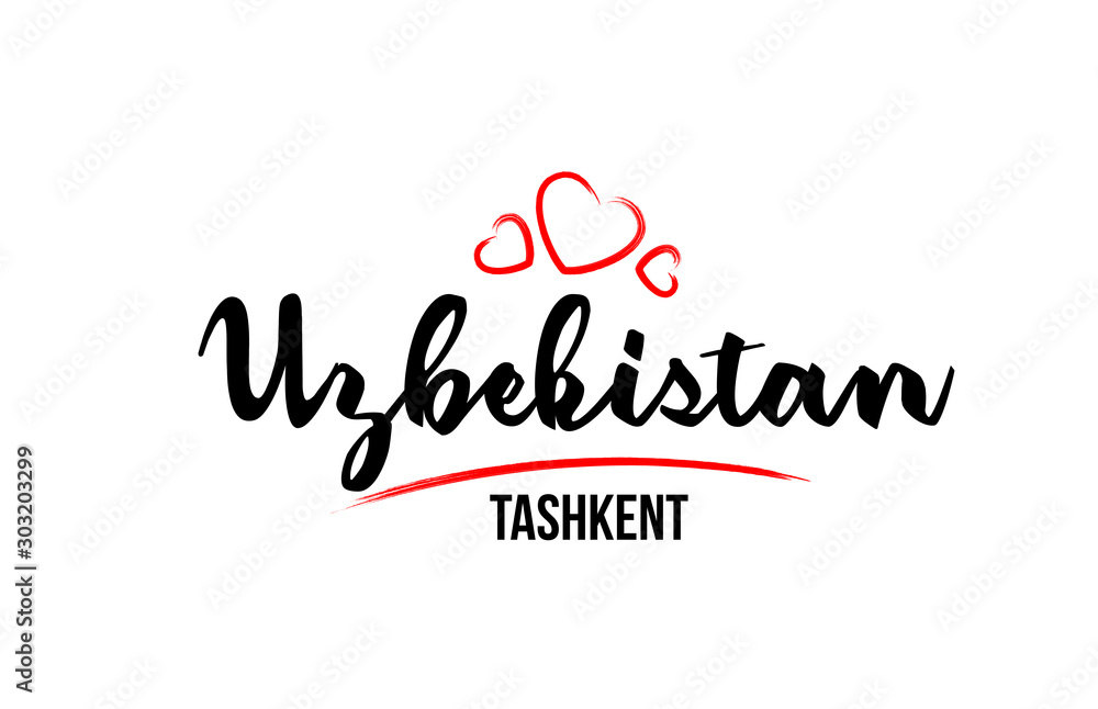 Uzbekistan country with red love heart and its capital Tashkent creative typography logo design