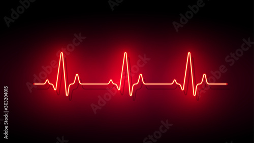 Neon light heart pulse shape vector background