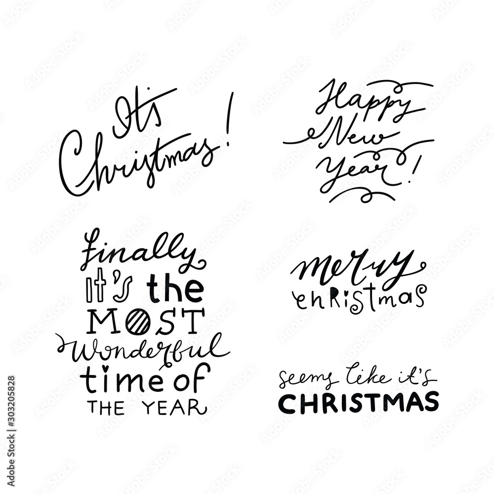 Set of 5 vector Christmas handwritten letterings. Doodle calligraphy. It's Christmas, Happy New Year, Finally it's the most wonderful time of the year, Merry Christmas, Seems like it's Christmas Set of 5 vector Christmas handwritten letterings. Doodle calligraphy. It's Christmas, Happy New Year, Finally it's the most wonderful time of the year, Merry Christmas, Seems like it's Christmas