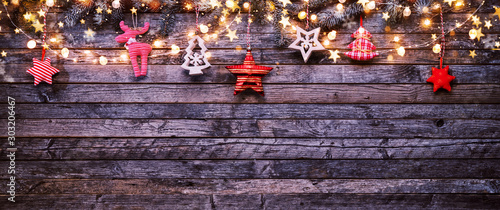 Christmas rustic background with wooden planks