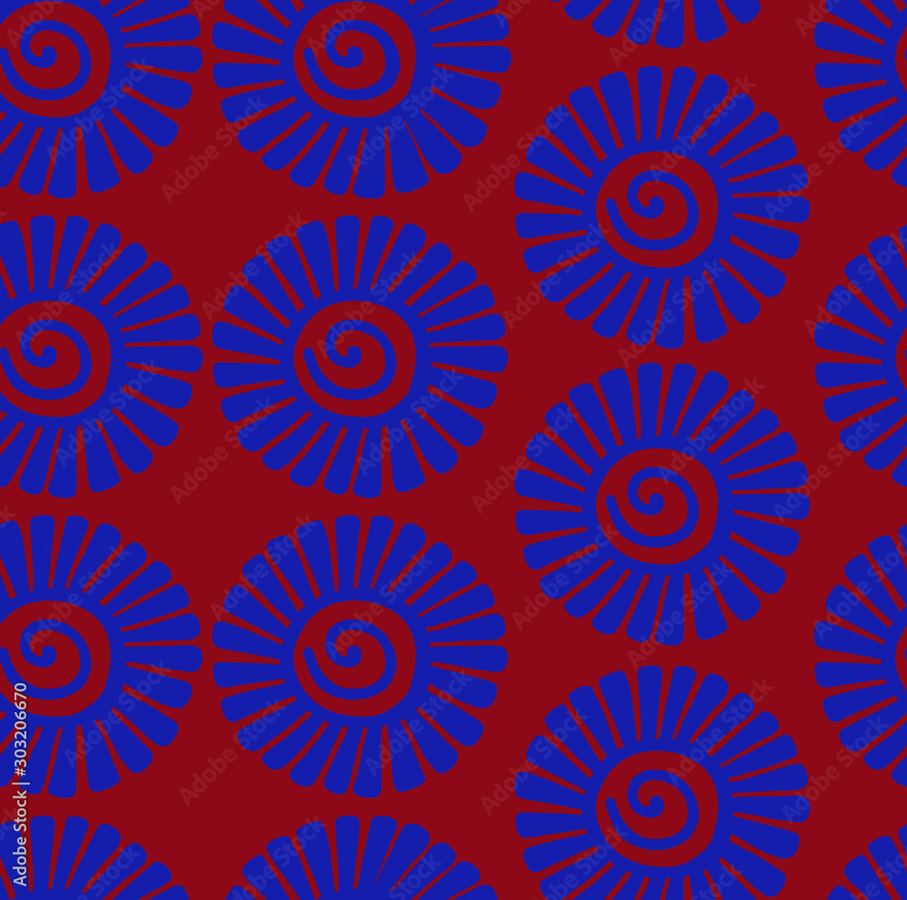 Seamless pattern with blue flowers on navy red background. Vector illustration. Seamless pattern with blue flowers on navy red background. Vector illustration.