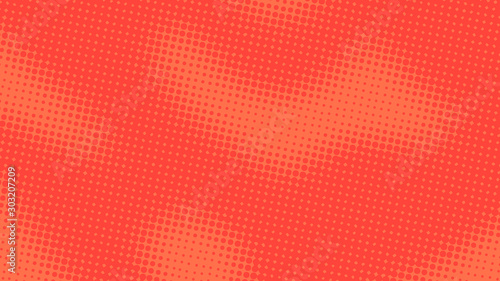 Red with orange retro pop art background with halftone dots design