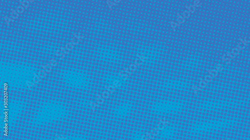 Blue pop art background in vitange comic style with halftone dots, vector illustration template for your design photo