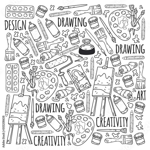 Art hand lettering and doodles elements. Vector illustration