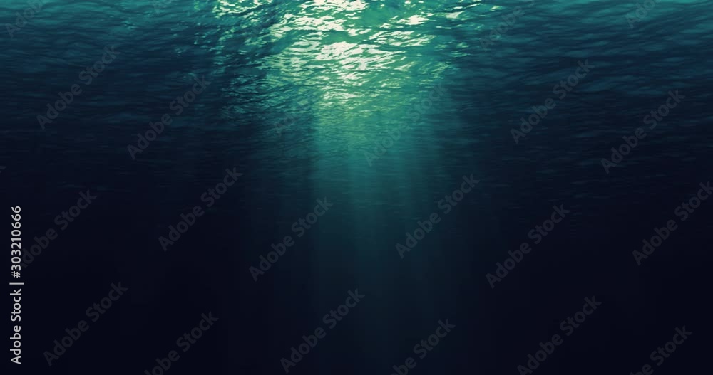 seamless loop of deep blue and green ocean waves from underwater background, light rays shining through seamless loop of deep blue and green ocean waves from underwater background, light rays shining through